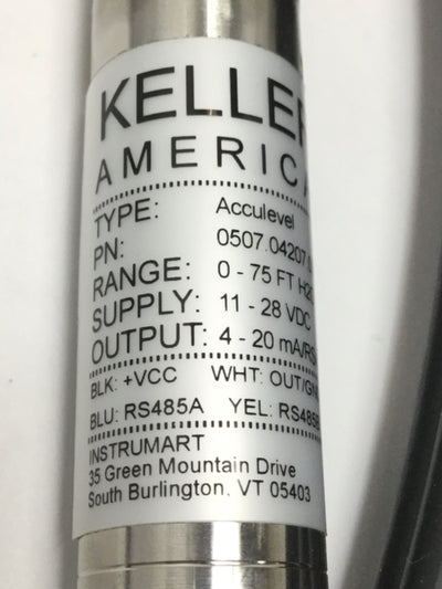New Keller 0507.04207.051316.13 Submersible Level Sensor Transmitter 75ft H2O 4-20mA