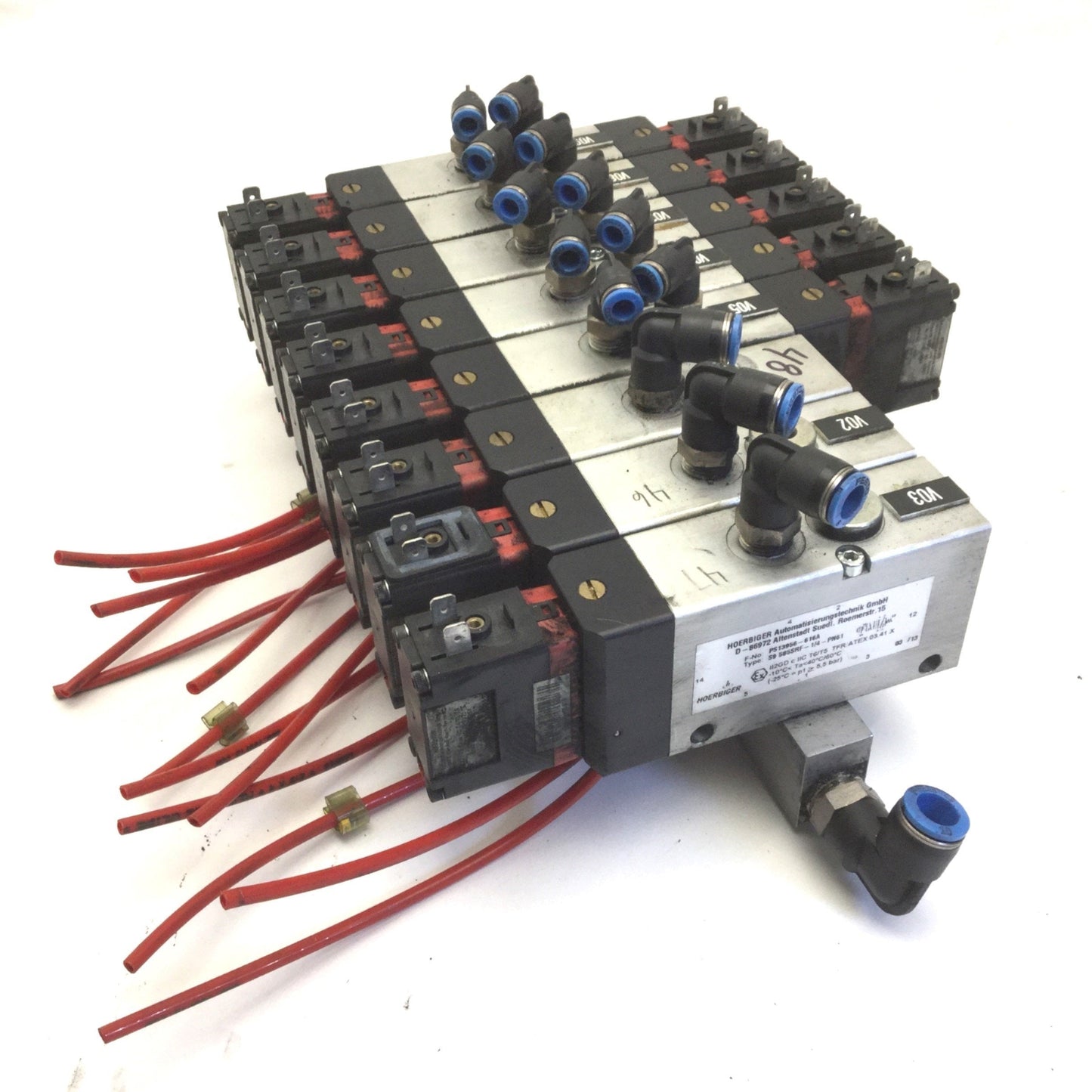 Used Bank of 8 Hoerbiger S9 585SRF-1/4-PN61 Solenoid Valves & 13x P8 385RF-NG-SPN61-B