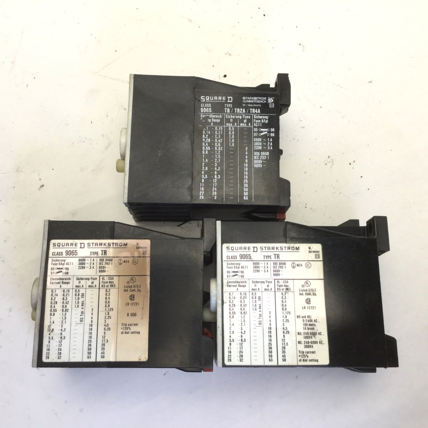 Used Lot of 3 Miscellaneous Square D Class 9065 Type TR1/TR1.4/TR0.4 Motor Starter