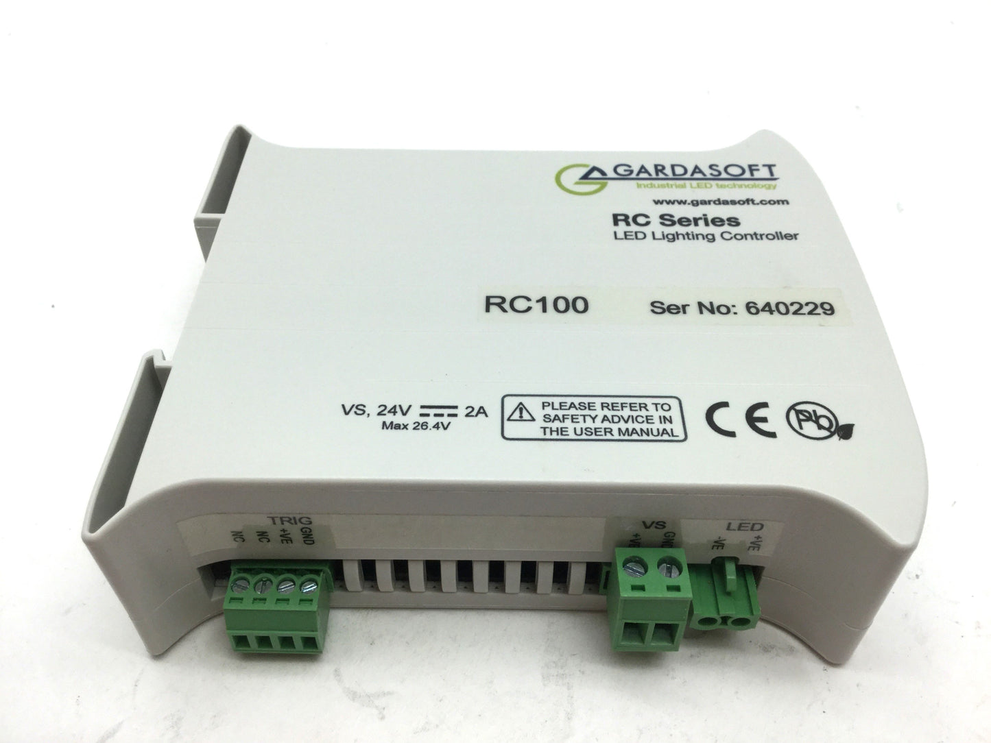 Used Gardasoft RC100 Lighting Controller Pulsed/Continuous Out: 1A 25W, In: 24VDC 2A