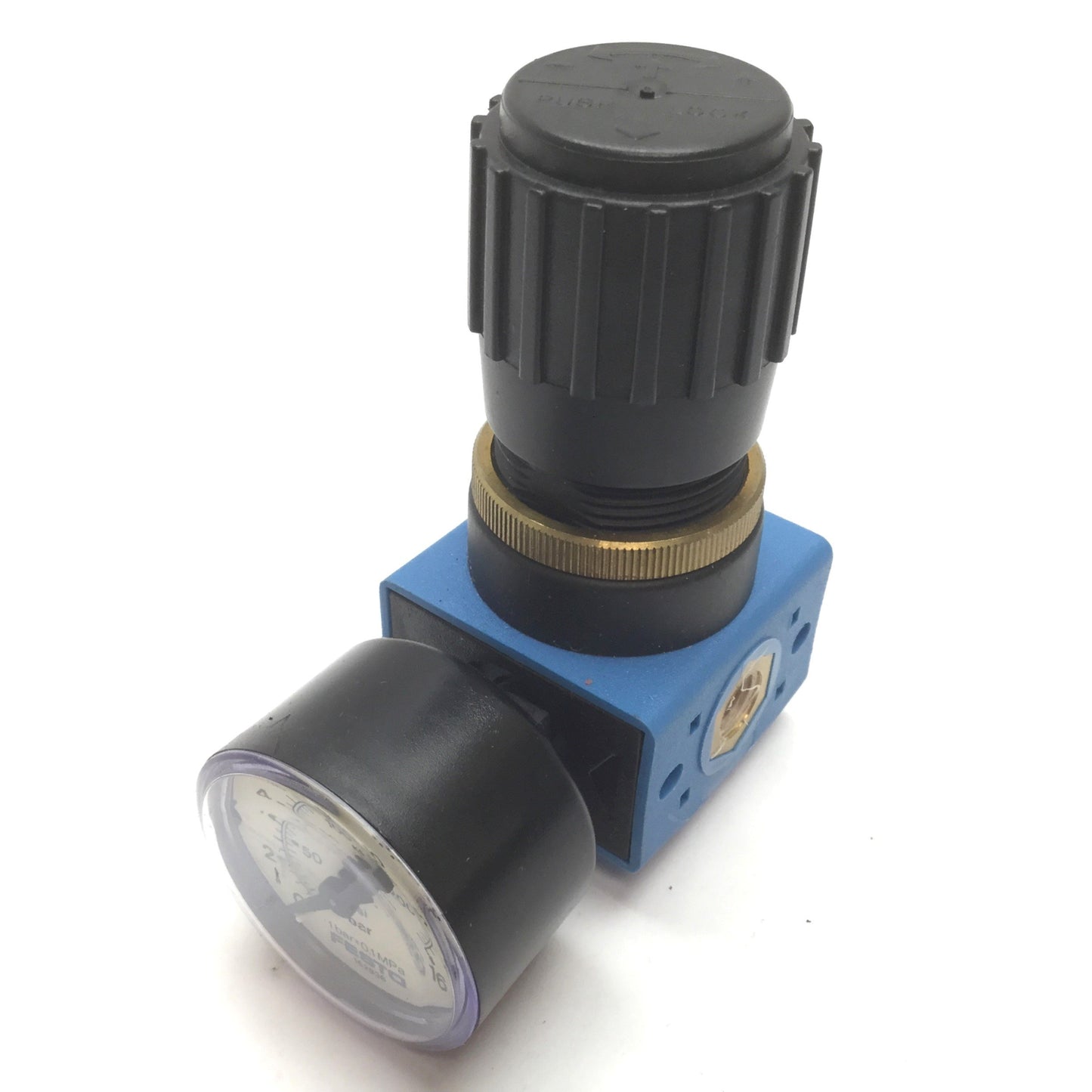 Used Festo LR-1/8-S-B-NPT Pneumatic Regulator W/ 0-16Bar Gauge (0-230psi), 1/8" NPT
