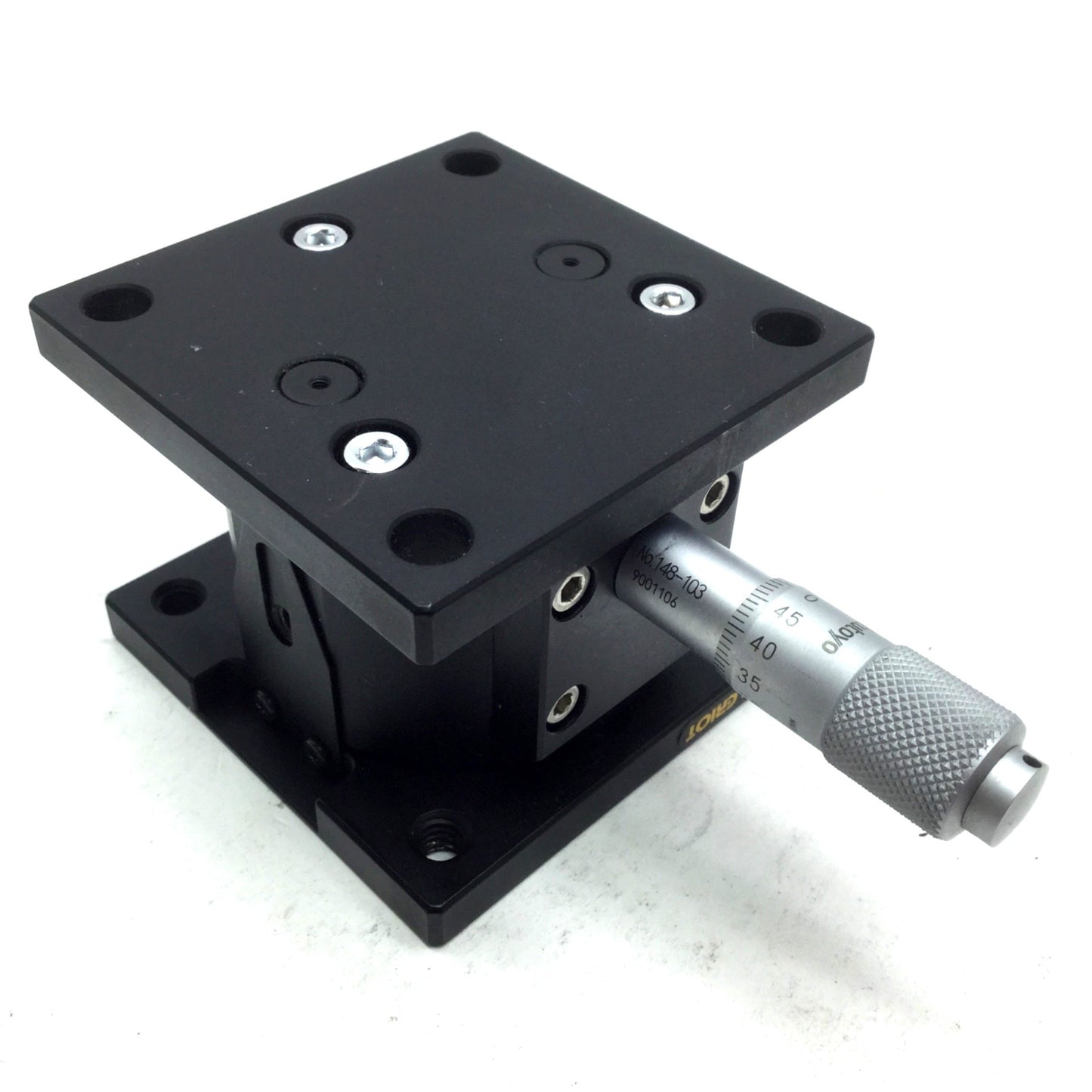 Used Melles Griot Vertical Translation Stage W/ Micrometer 65mm x 65mm, Travel 10mm