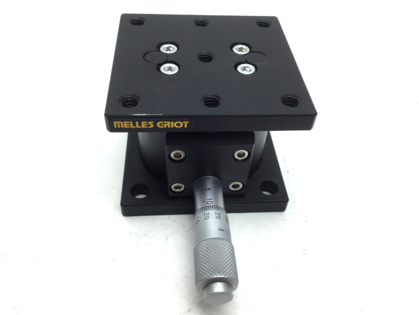 Used Melles Griot Vertical Translation Stage W/ Micrometer 65mm x 65mm, Travel 10mm