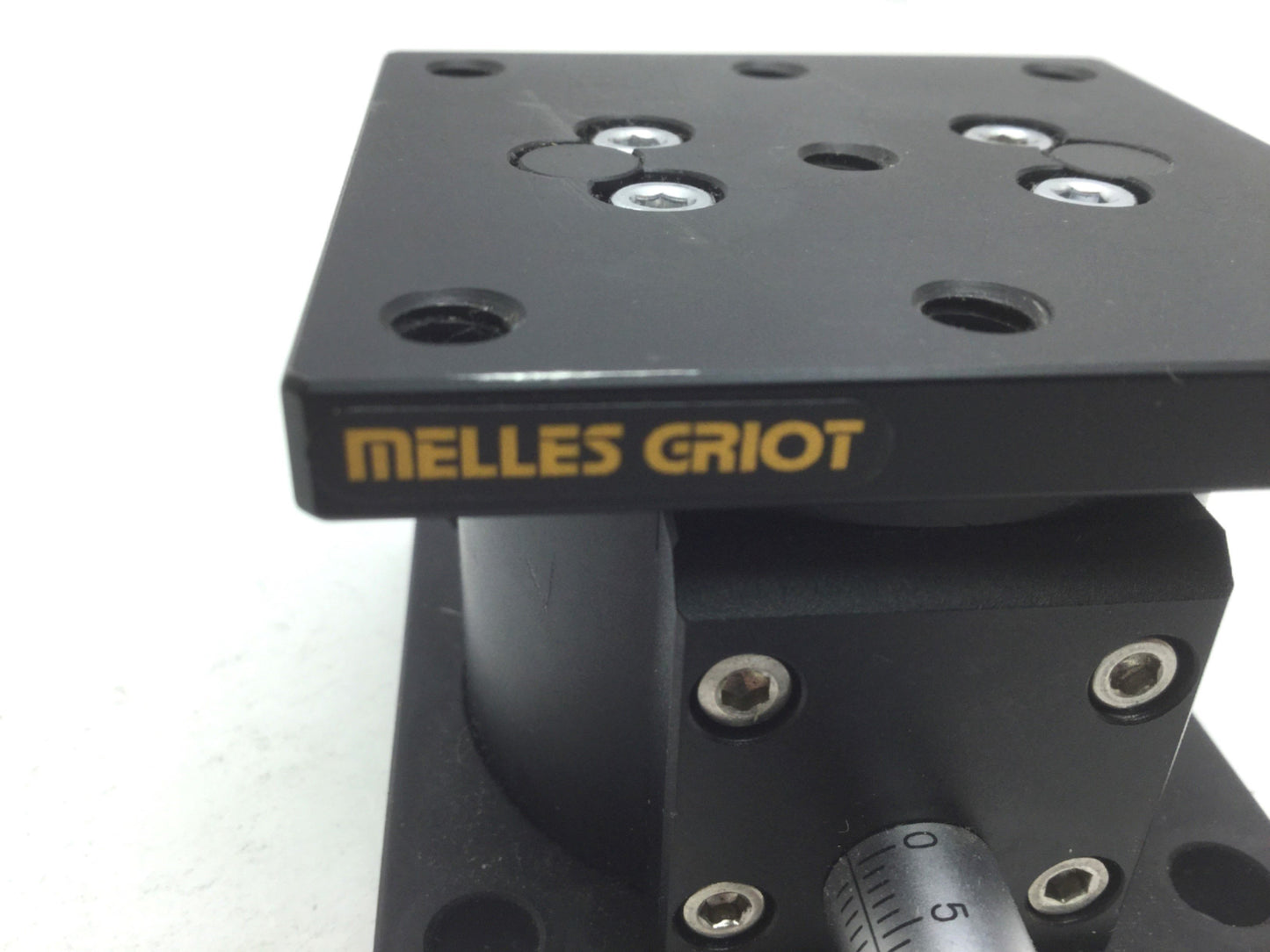 Used Melles Griot Vertical Translation Stage W/ Micrometer 65mm x 65mm, Travel 10mm