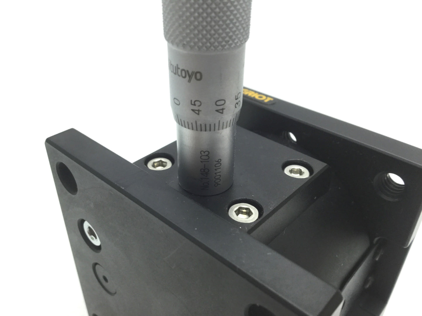 Used Melles Griot Vertical Translation Stage W/ Micrometer 65mm x 65mm, Travel 10mm