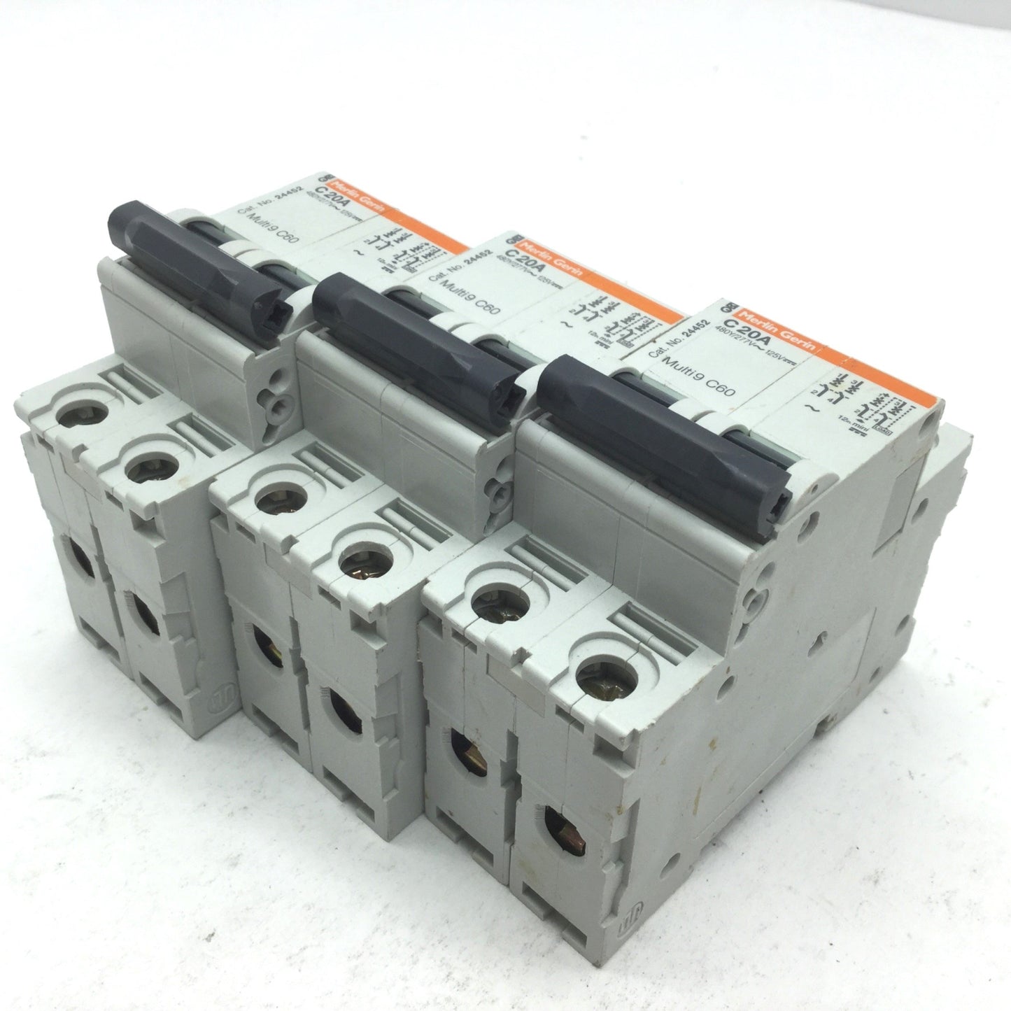 Used Lot of 3 Merlin Gerin Multi9 C60 Circuit Breakers, 2-Pole, C-Curve, Rating: 20A