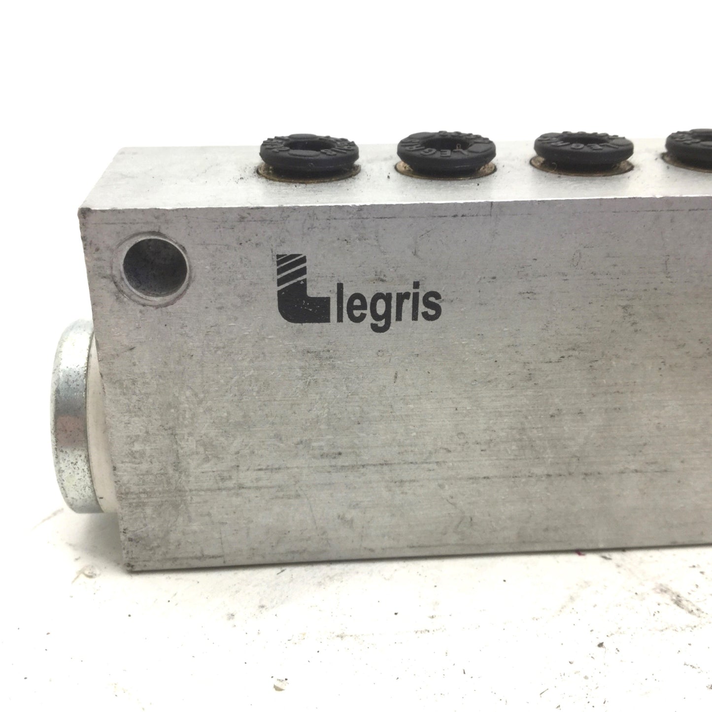 Used Legris 3310 06 13 Pneumatic Manifold, Anodized Aluminum, 145 PSI, 1/4" NPT Inlet