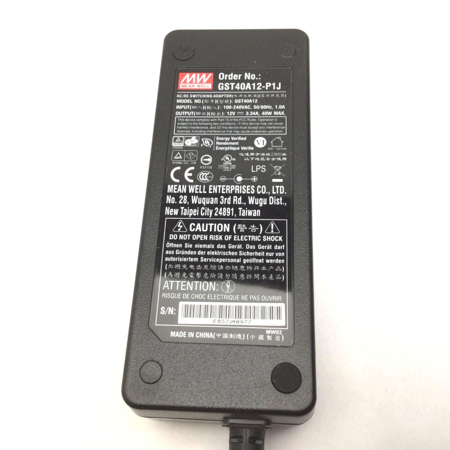 Used Mean Well GST40A12-P1J AC/DC Power Supply In: 100-240VAC Out: 12DC 3.34A