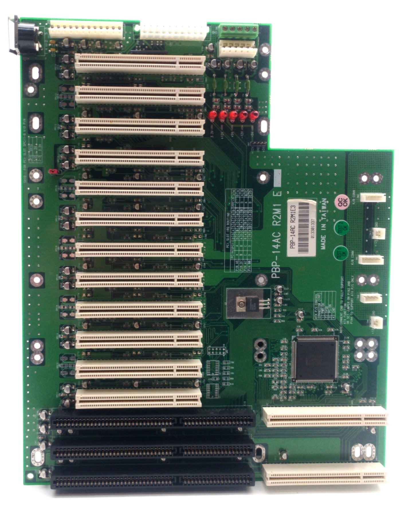 Used Portwell PBP-14AC Computer Backplane, AT/ATX, 2x PICMG 1.0, 1x ISA, 12x PCI