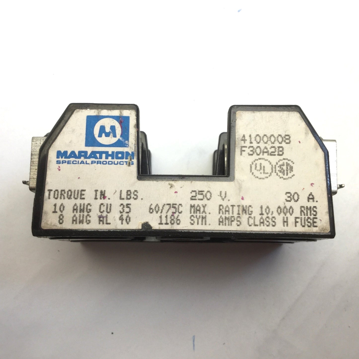 Used Lot of 6 Marathon 4100008 Fust Holders, 250V, 30A Max, 2-Pole