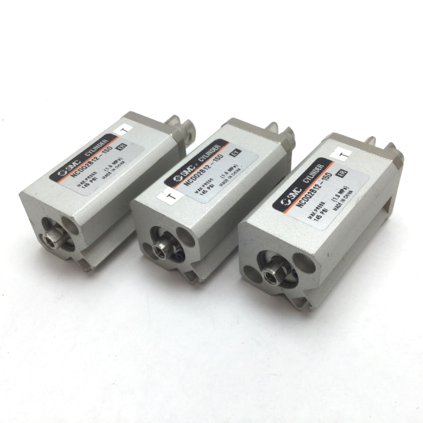 Used Lot of 3 SMC NCDQ2B12-15D Compact Cylinder, Bore: 12mm, Stroke: 15mm, M5x0.8