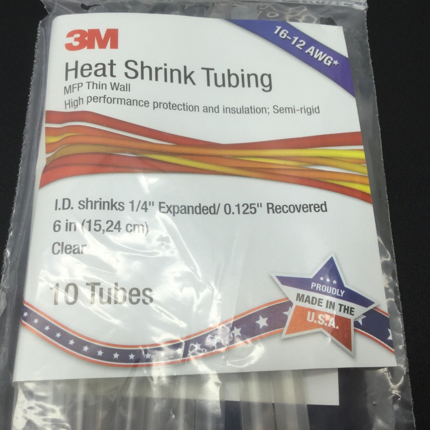 Used Lot of 2 3M MFP-1/4"-Clear Pk10 Shrink Tubing 1/4"/0.125", Length: 6"
