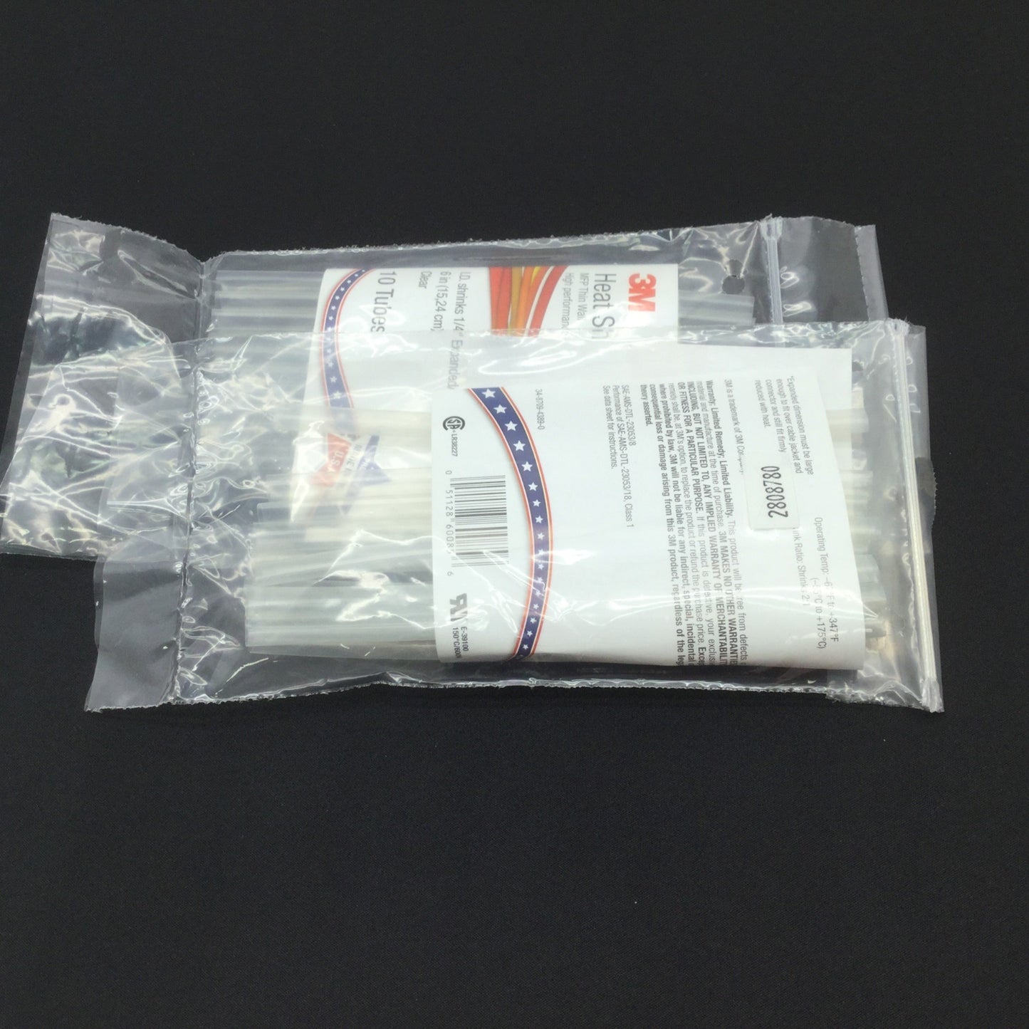 Used Lot of 2 3M MFP-1/4"-Clear Pk10 Shrink Tubing 1/4"/0.125", Length: 6"