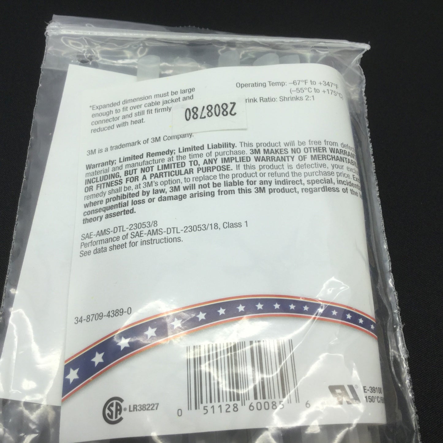 Used Lot of 2 3M MFP-1/4"-Clear Pk10 Shrink Tubing 1/4"/0.125", Length: 6"