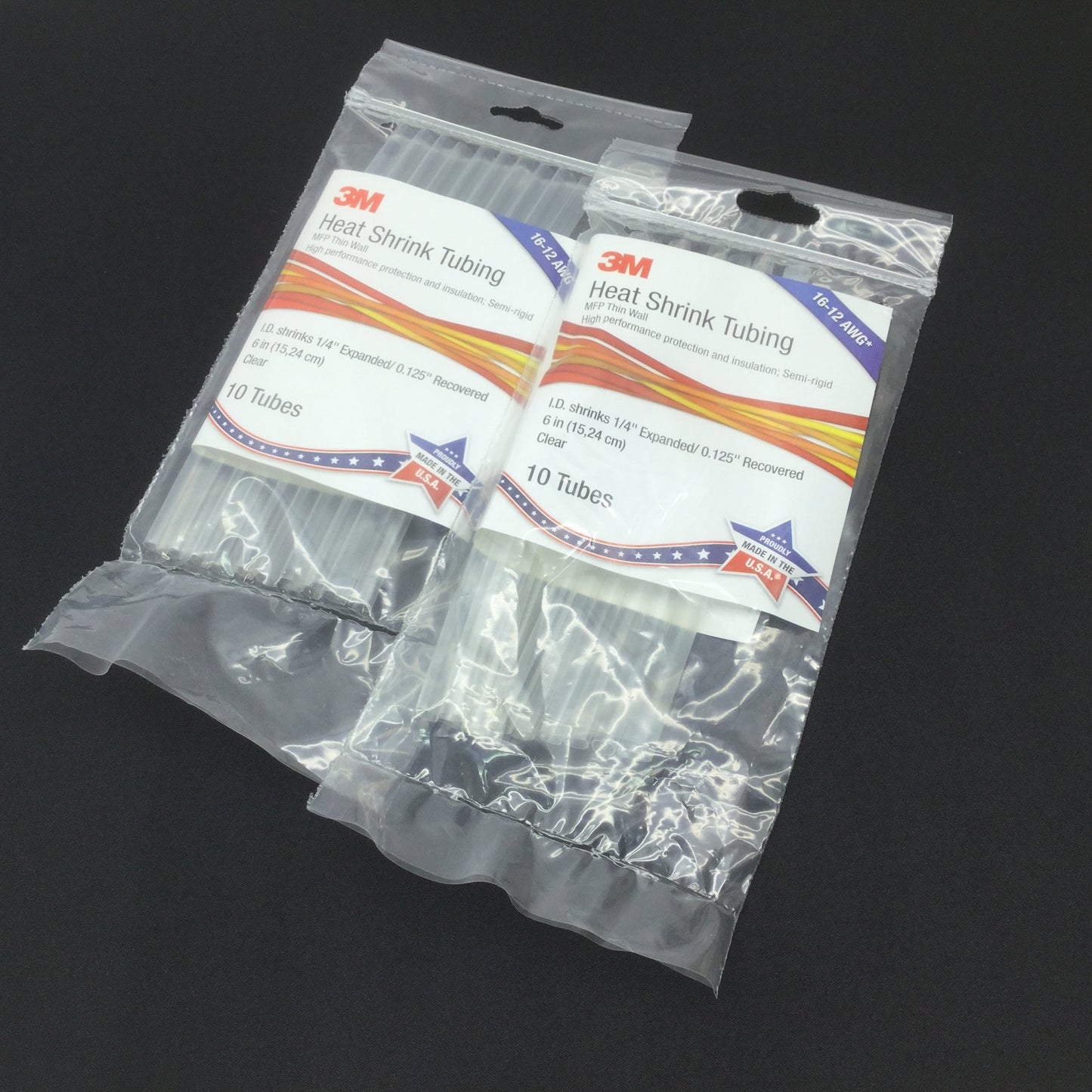 Used Lot of 2 3M MFP-1/4"-Clear Pk10 Shrink Tubing 1/4"/0.125", Length: 6"