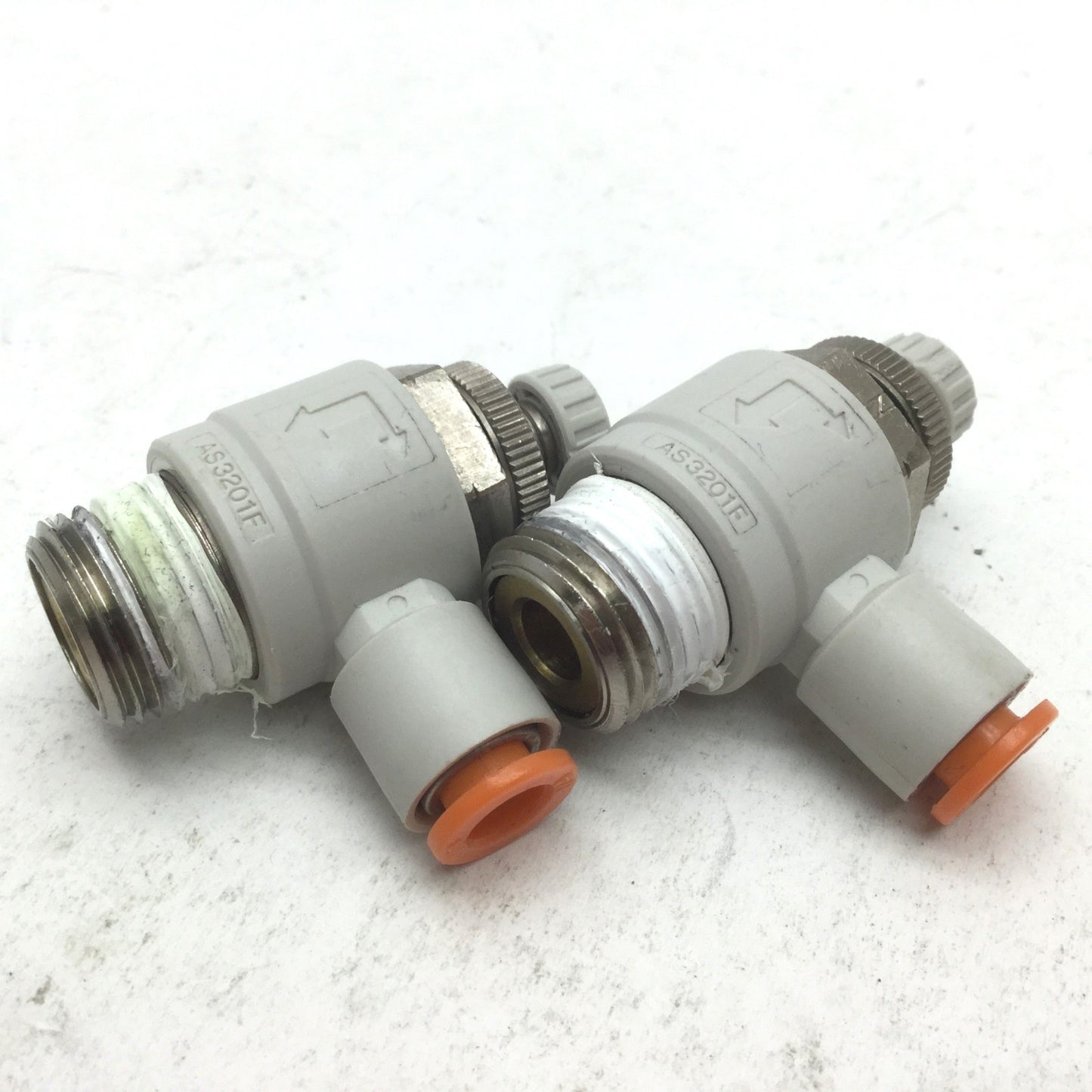 Used Lot of 2 SMC AS3201F-N03-06 Speed Controllers, 3/8" NPT to 6mm Tubing