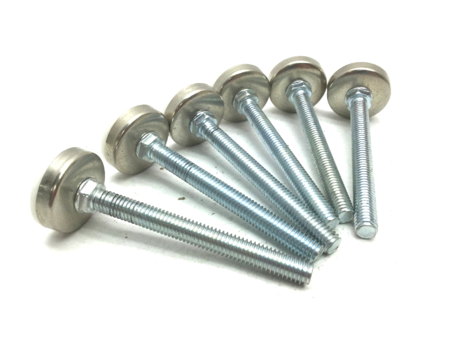 Used Lot of 6 Adjustable Height feet, Foot Diameter: 1.375", Screw: 3/8-16, L: 3.5"