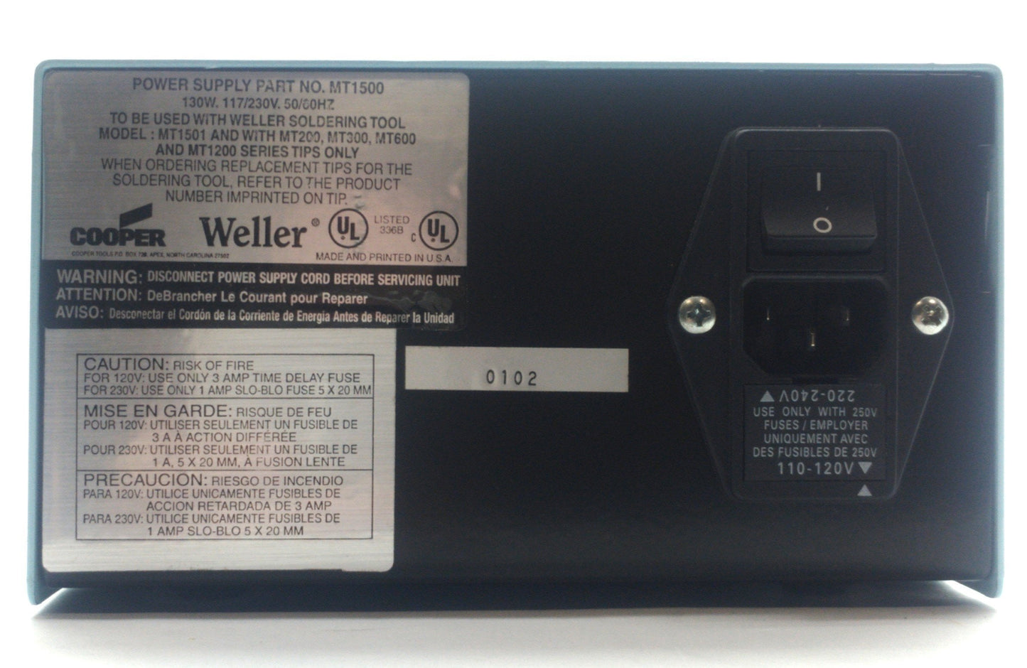 Used Weller MT1500 Soldering Station Power Unit 400-850℉ ±10℉ ESD Safe 120VAC 130W