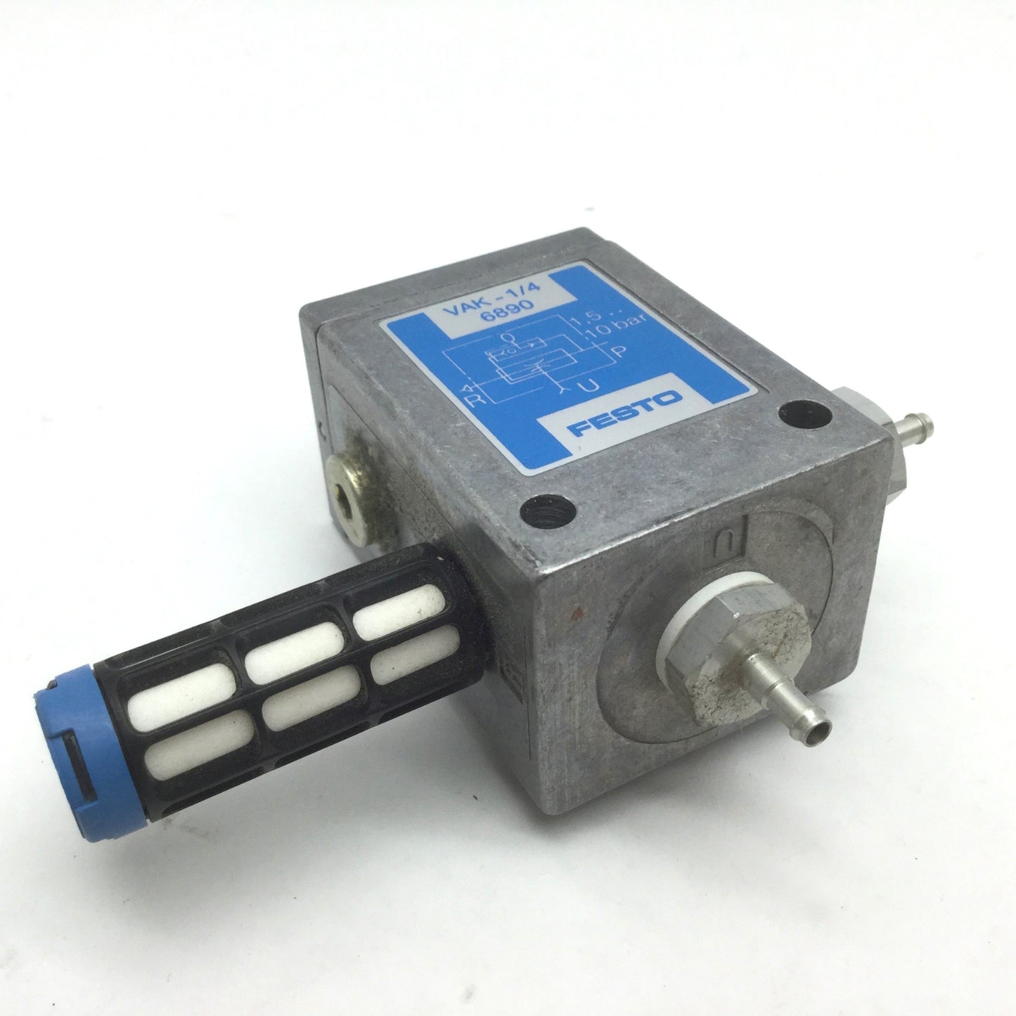 Used Festo 6890 VAK-1/4 Vacuum Generator 21-145PSI G1/4, 80% Max Vacuum