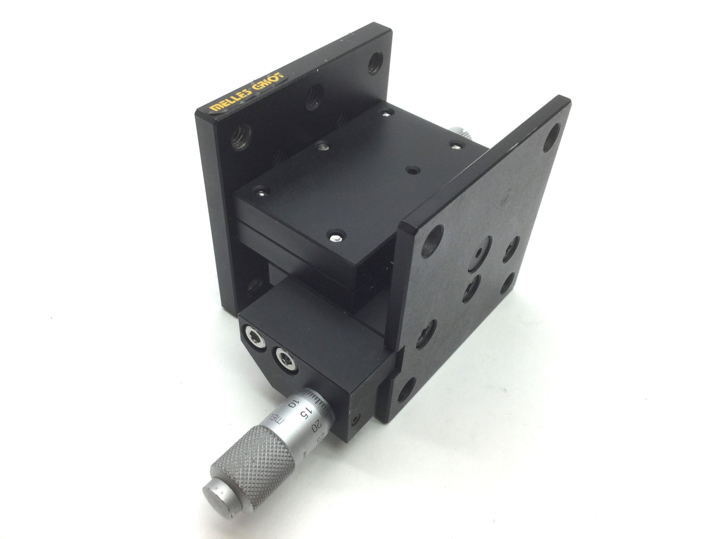 Used Melles Griot Vertical Translation Stage & Micrometer 65mm x 65mm, Travel 10mm