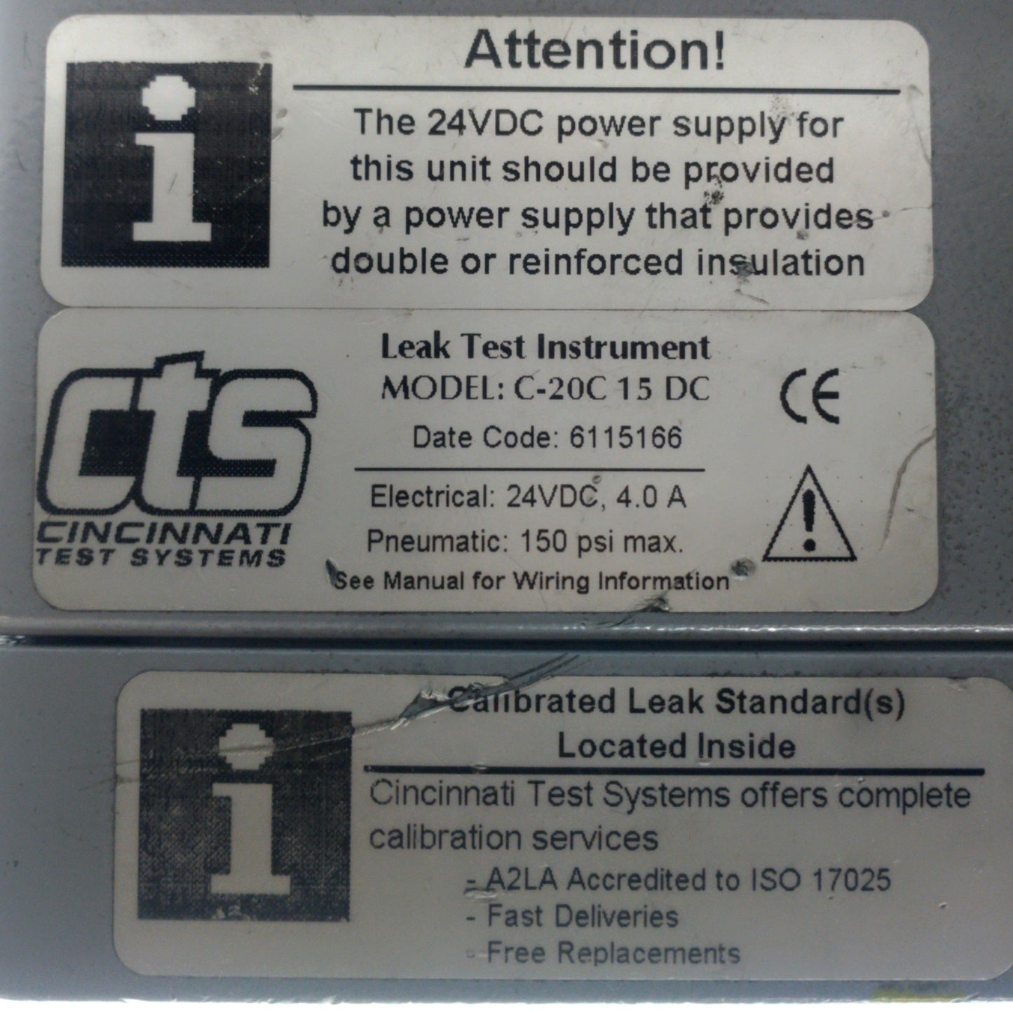 Used CTS Sentinel C-20C Pressure Decay Test System, 0-15PSI, RS232, 24VDC *No Bulb*