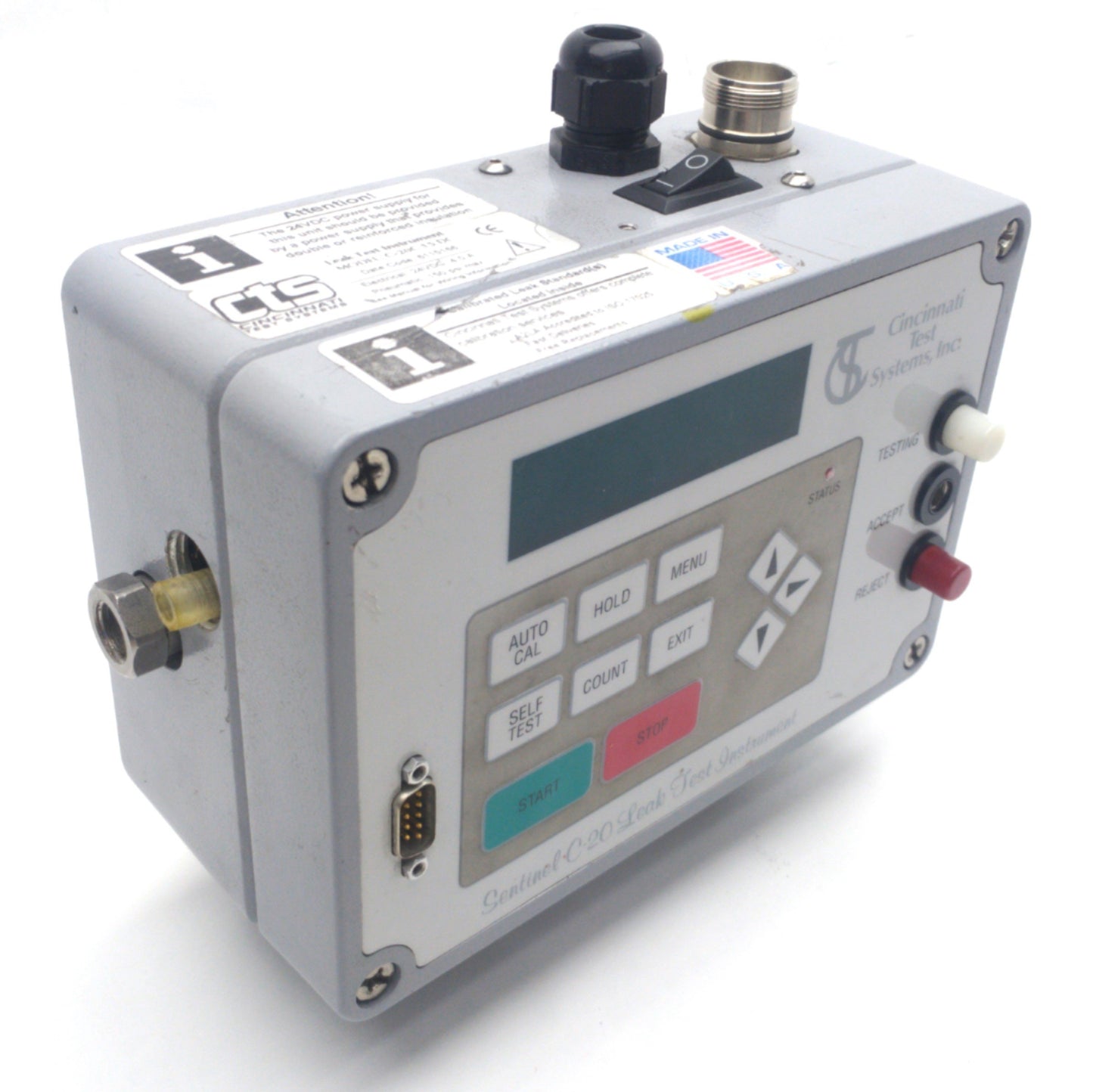 Used CTS Sentinel C-20C Pressure Decay Test System, 0-15PSI, RS232, 24VDC *No Bulb*