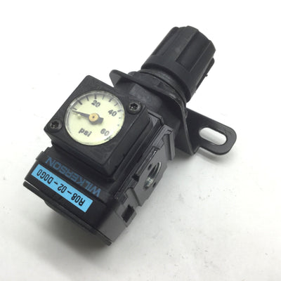 Used Wilkerson R08-02-D0G0B Pneumatic Regulator With Gauge, 125PSI, 1/4" NPT