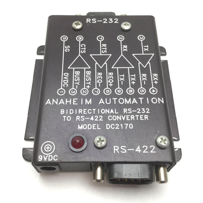 Used Anaheim DC2170 Bidirectional RS-232 to RS-422 Converter, With 120VAC-9VDC Supply