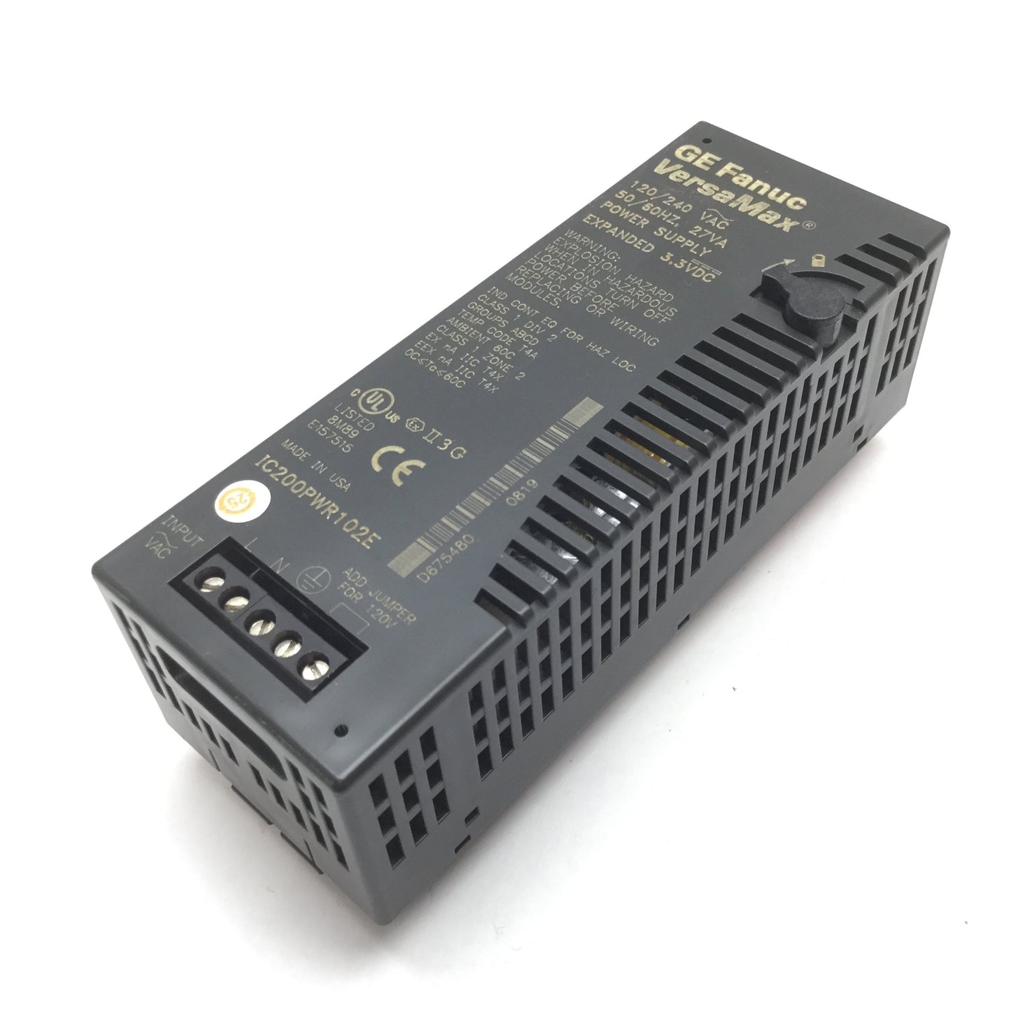 Used GE Fanuc IC200PWR102E VersaMax Power Supply, 120/240VAC 27VA, Expanded 3.3VDC