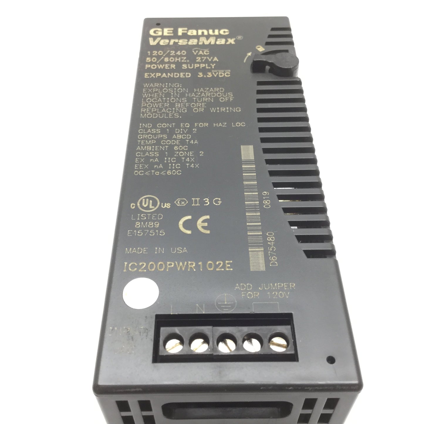 Used GE Fanuc IC200PWR102E VersaMax Power Supply, 120/240VAC 27VA, Expanded 3.3VDC