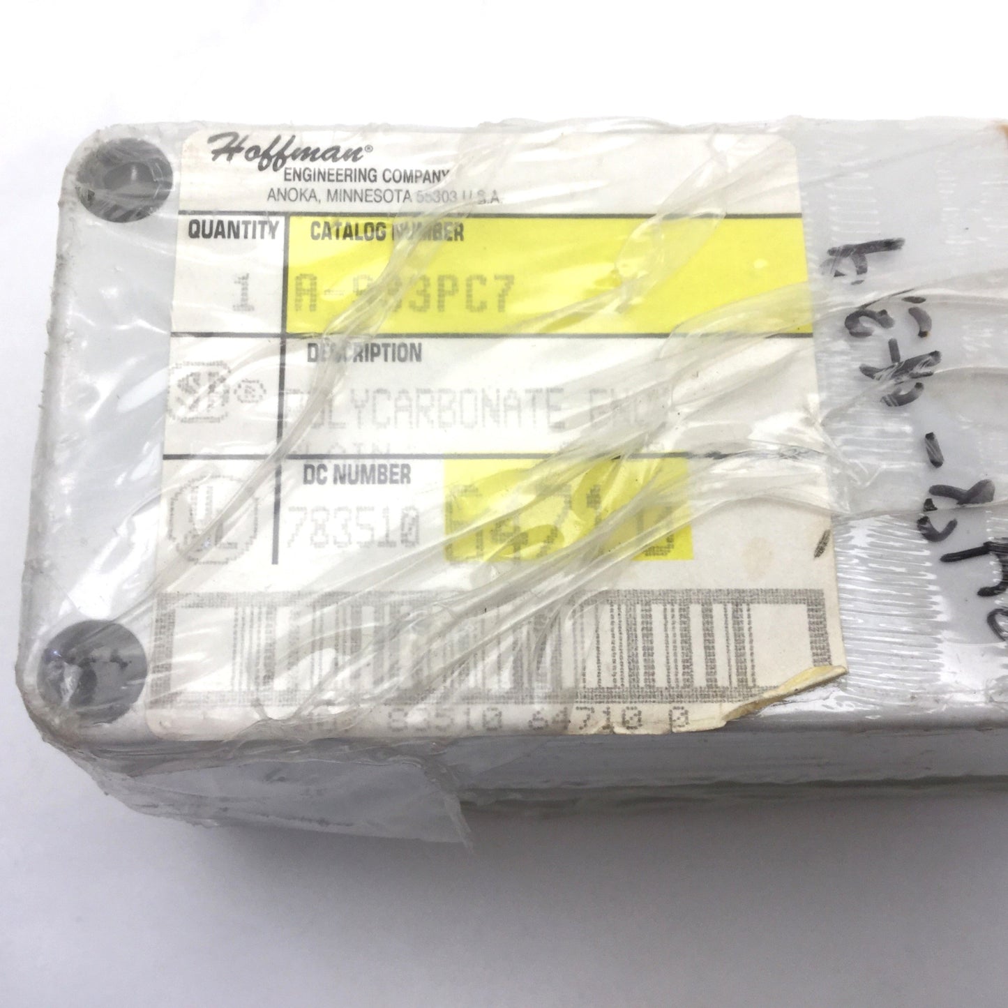 New – Open box Hoffman A-933PC7 Polycarbonate Enclosure Type 4,4X,6,12,13 Dimensions 9"x3.5"x3"