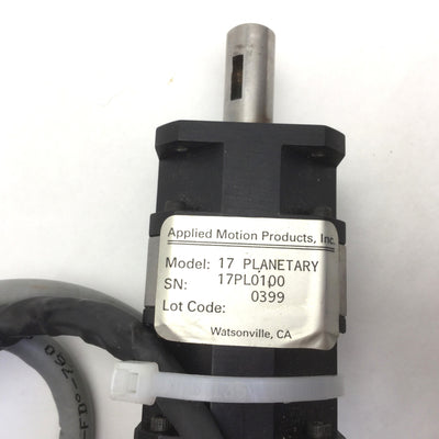 Used Applied Motion 17PL0100 Planetary Gearhead, E2-500-197-IH Encoder, HT17 Motor