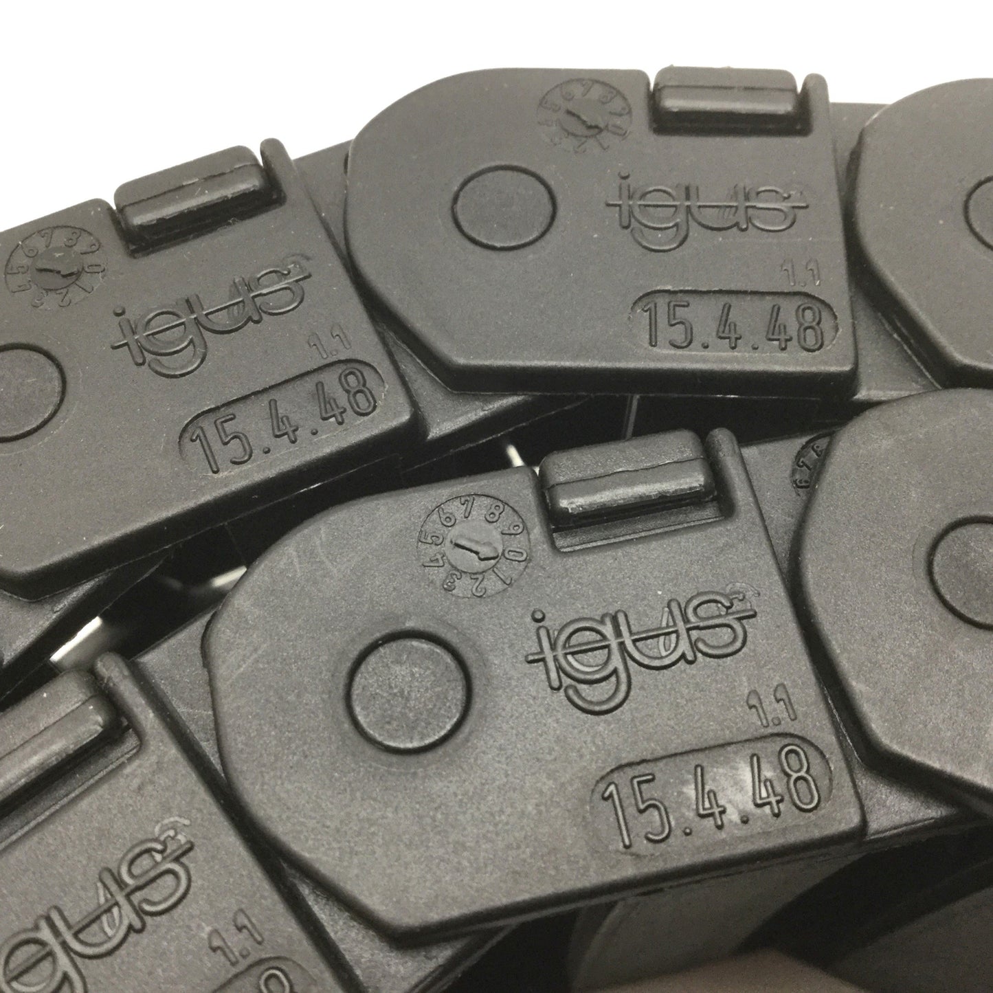 Used Igus 15.4.48 Energy Chain, Dimensions: 43"(L) x 2-3/8"(W) x 15/16"(H), 35 Links