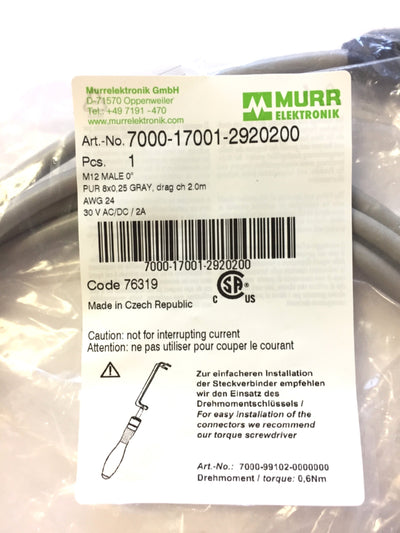 New Lot of 4 Murr Elektronik 7000-17001-2920200 Cables, Straight Male M12, 8-Pole