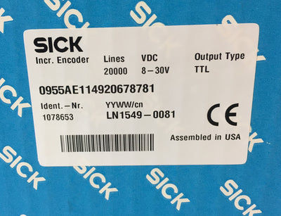 New Other Sick Incremental Encoder 0955AE114920678781, 20000 PPR, 3/8" Shaft Dia, 8-30VDC
