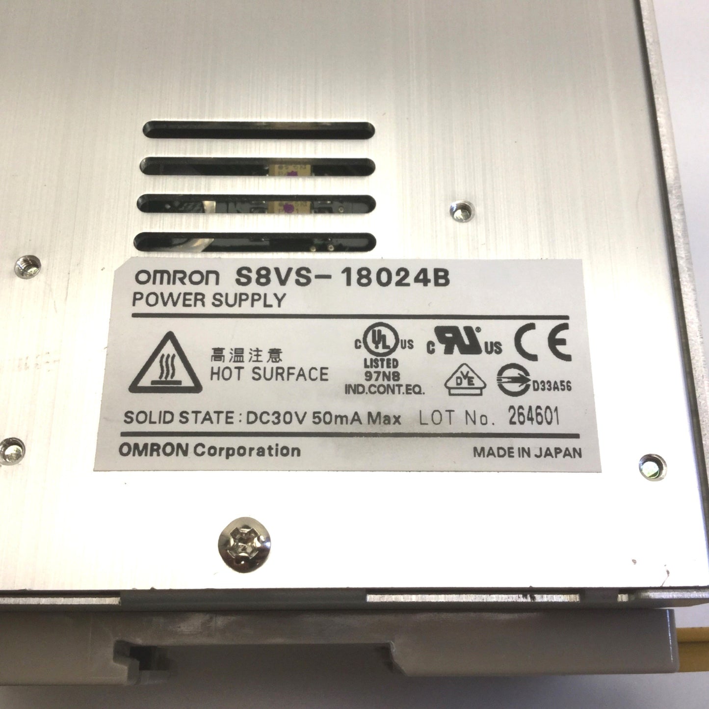 Used Omron S8VS-18024B Switch Mode Power Supply, In: 100-240VAC 2.9A Out: 24VDC 7.5A
