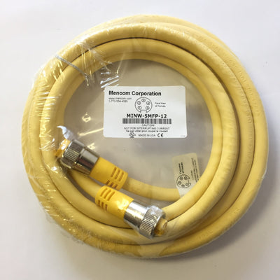 New Mencom MINW-5MFP-12 Cordset Male to Female Straight 5-Pole, 12 Ft, 8A Yellow TPE