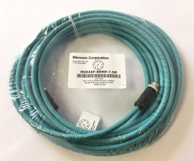 New Mencom MDE45P-8MMP-7.5M Ethernet Network Cordset, M12 / M12 Male Straight, 7.5M