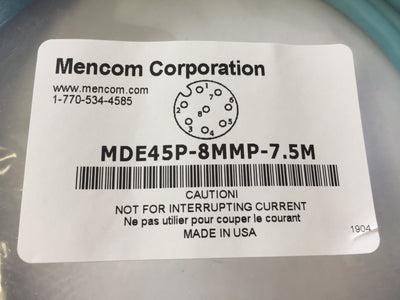 New Mencom MDE45P-8MMP-7.5M Ethernet Network Cordset, M12 / M12 Male Straight, 7.5M