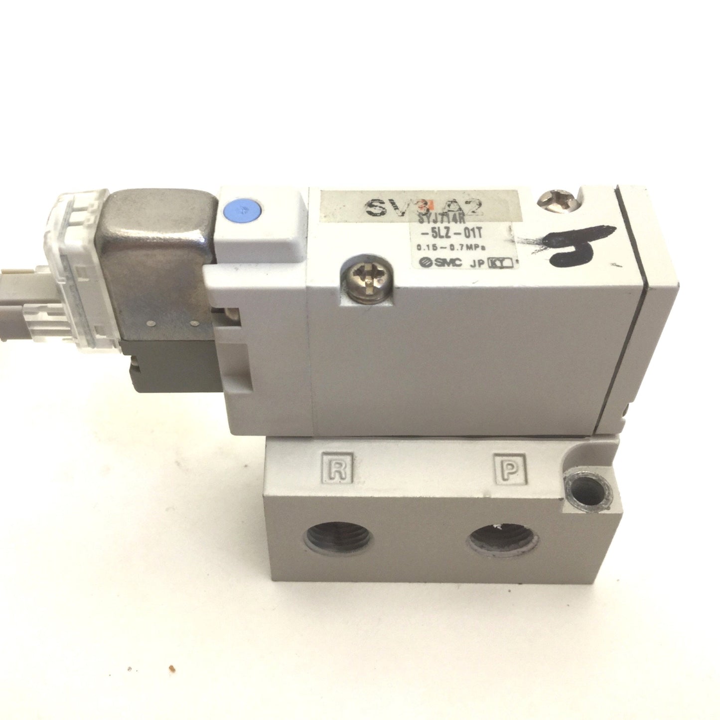 Used SMC SYJ714R-5LZ-01T Base Mounted Solenoid Valve, 3-Port, 1/8" NPT, With Manifold