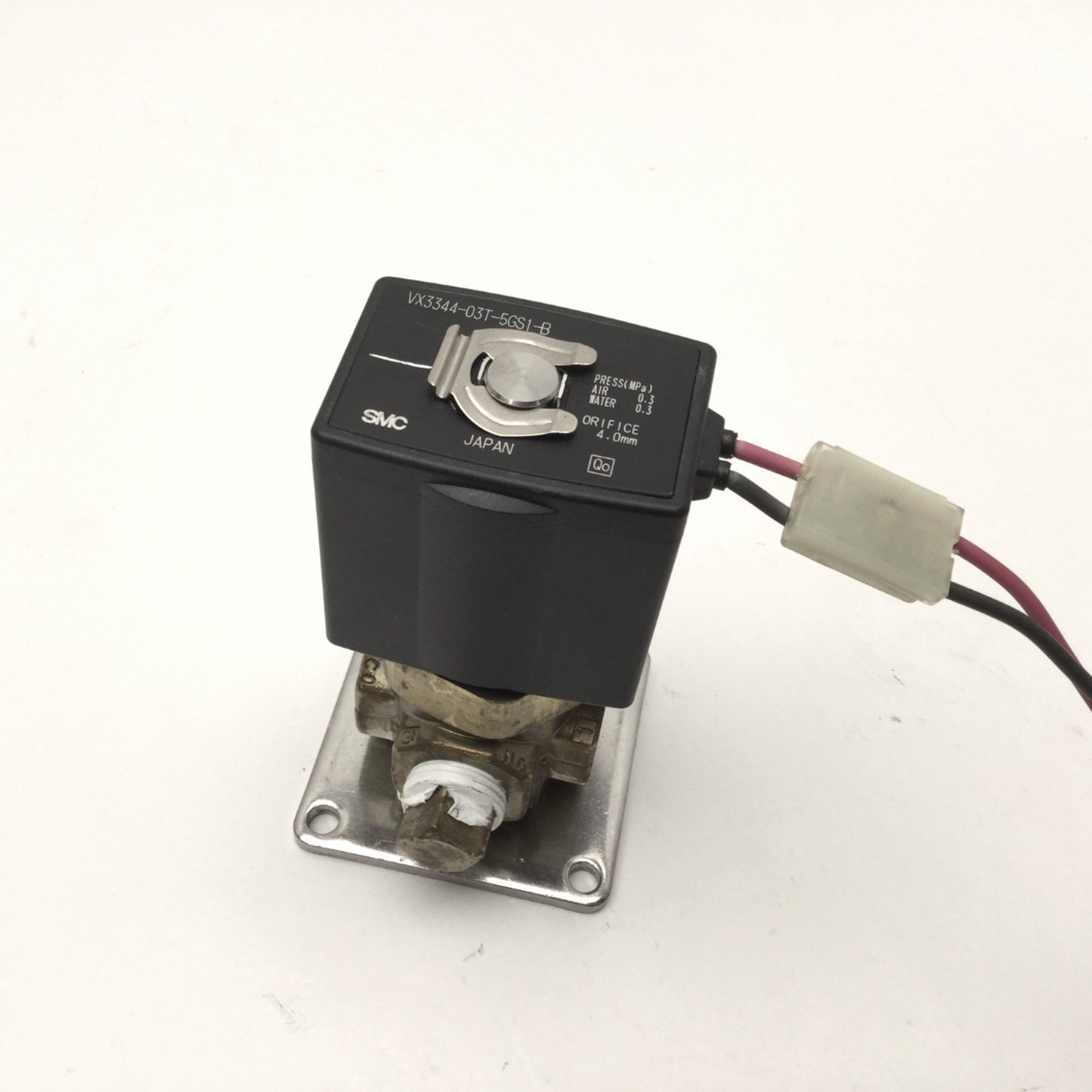 Used SMC VX3344-03T-5GS1-B 3-Way Media Solenoid Valve 3/8" NPT 24VDC Coil, Air/Water