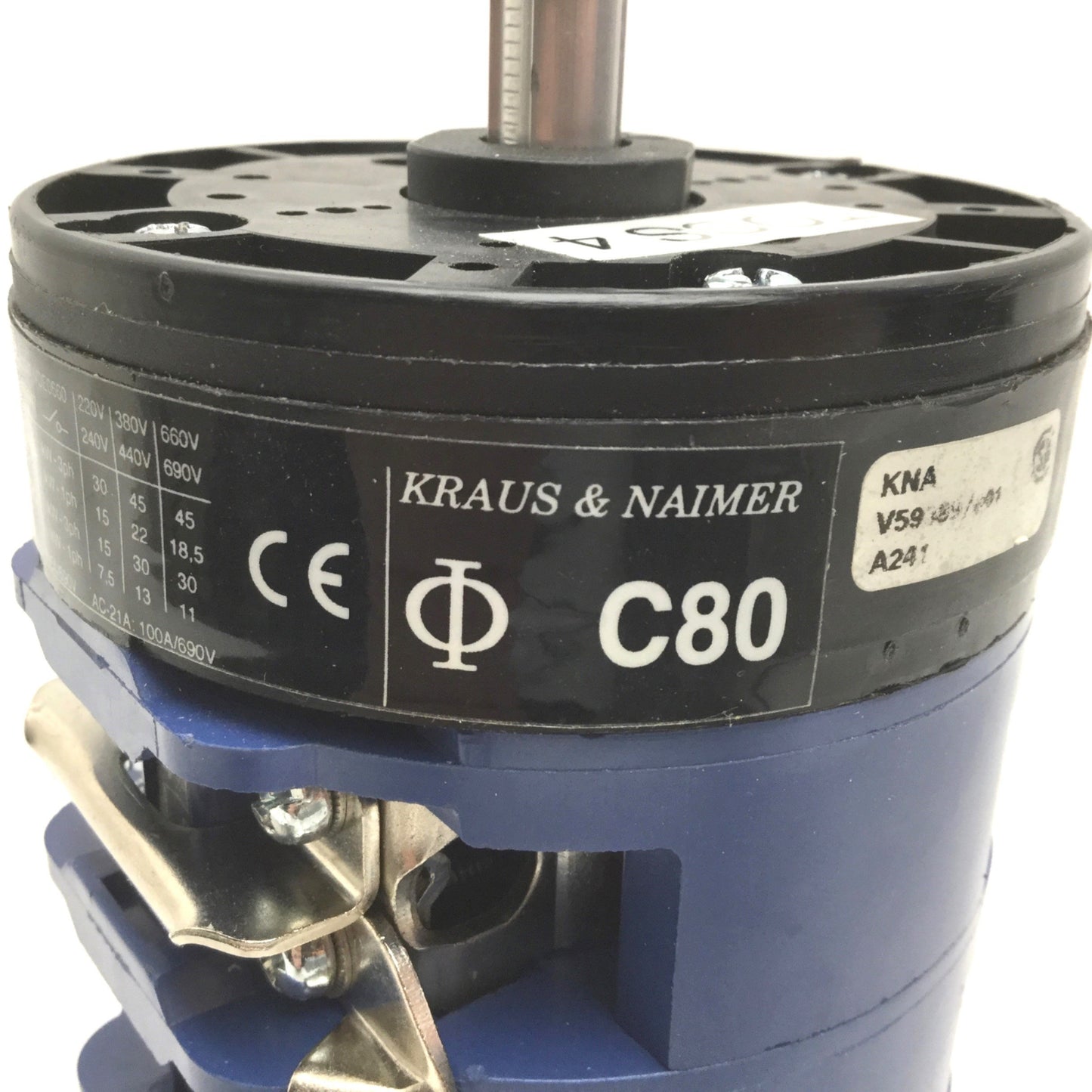Used Kraus & Naimer C80 & A11Rotary Disconnect Switch, Max Voltage: 100A, 600VAC