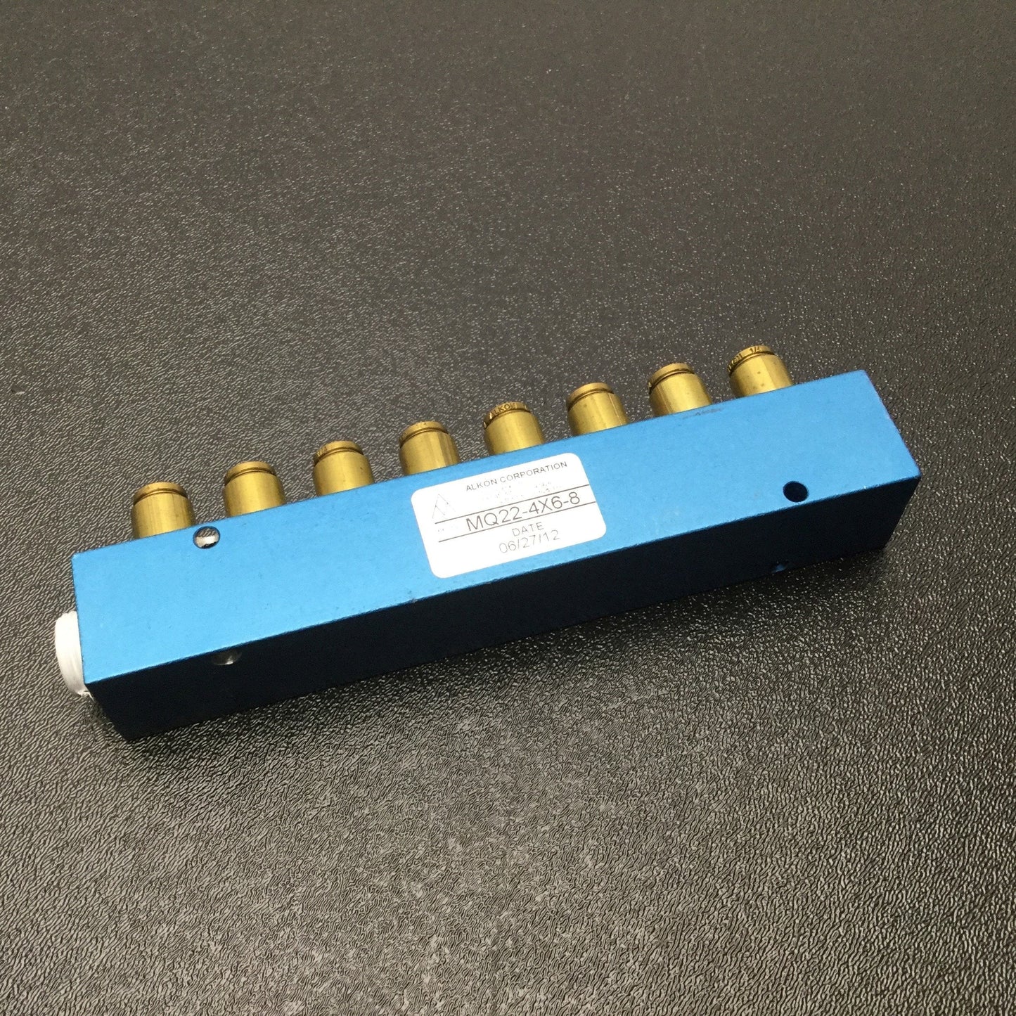 Used Alkon MQ22-4X6-8 Manifold w/ Pre-Installed Push-In Fittings 3/8"NPT In 1/4" Out