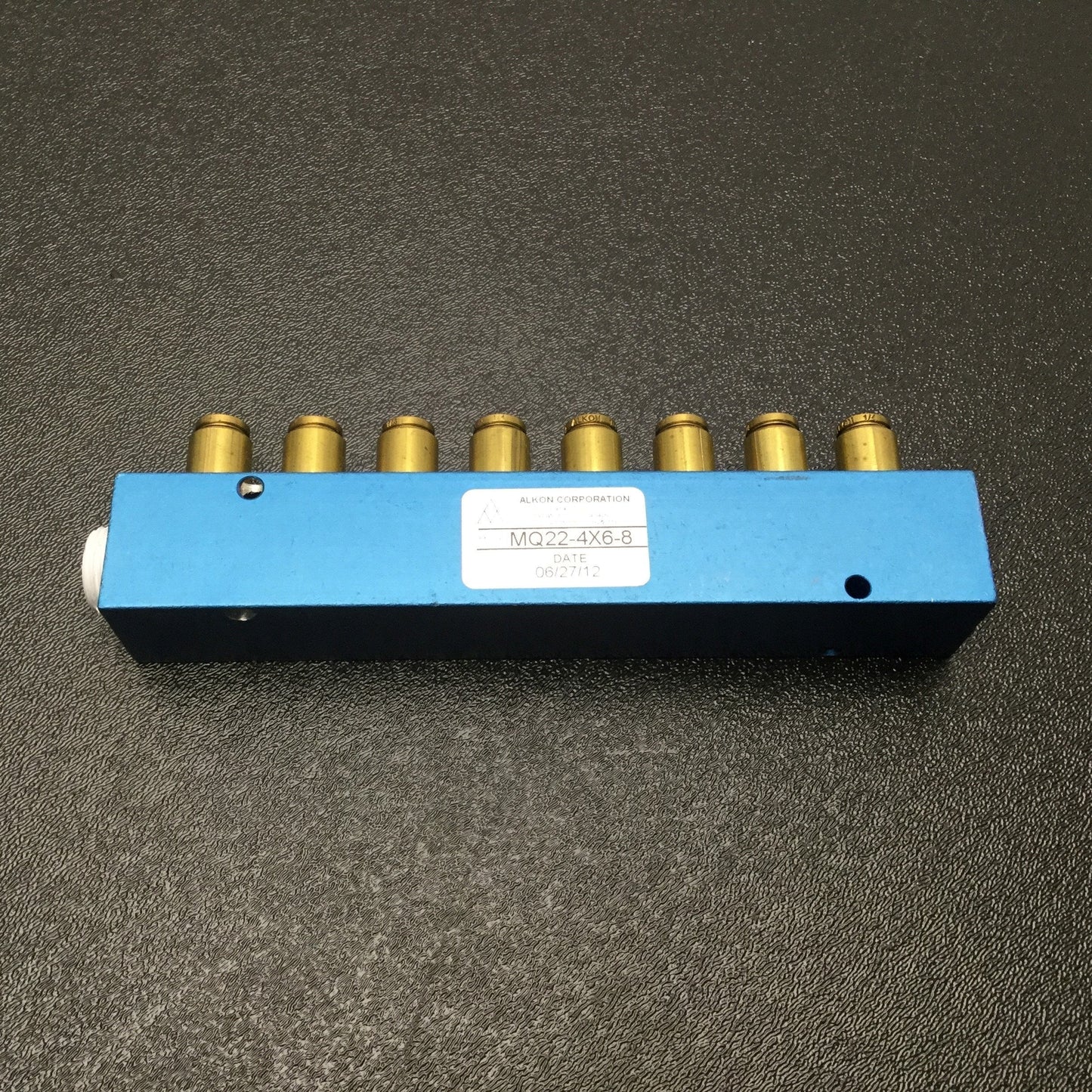 Used Alkon MQ22-4X6-8 Manifold w/ Pre-Installed Push-In Fittings 3/8"NPT In 1/4" Out
