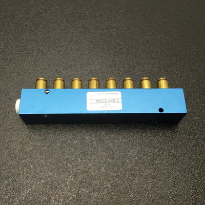 Used Alkon MQ22-4X6-8 Manifold w/ Pre-Installed Push-In Fittings 3/8"NPT In 1/4" Out