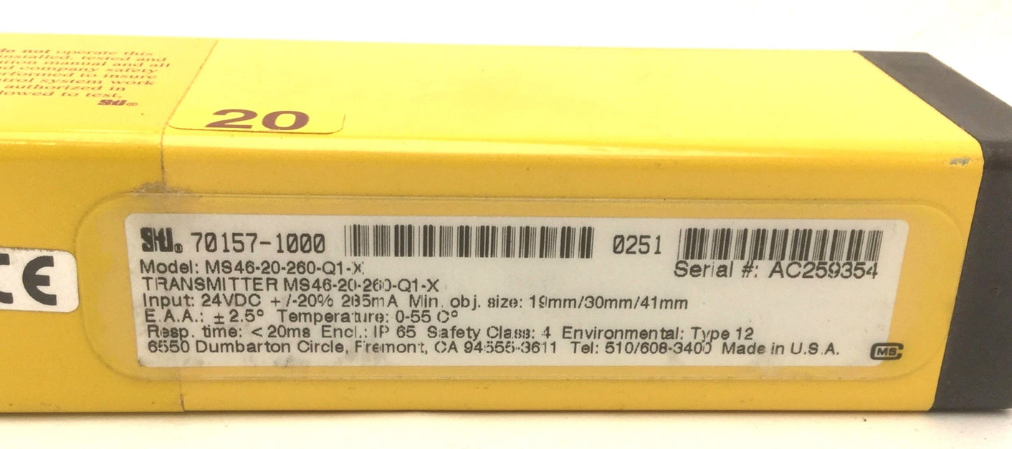Used STI MiniSafe 4600 Series 70157-1000 Light Curtain, MS46-20-260-Q1-X Transmitter