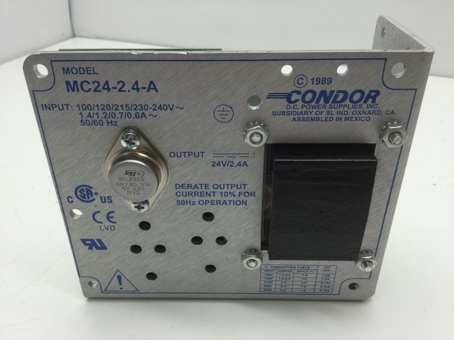 New Condor MC24-2.4-A Power Supply, Input: 100-240VAC, Output: 24VDC 2.4A