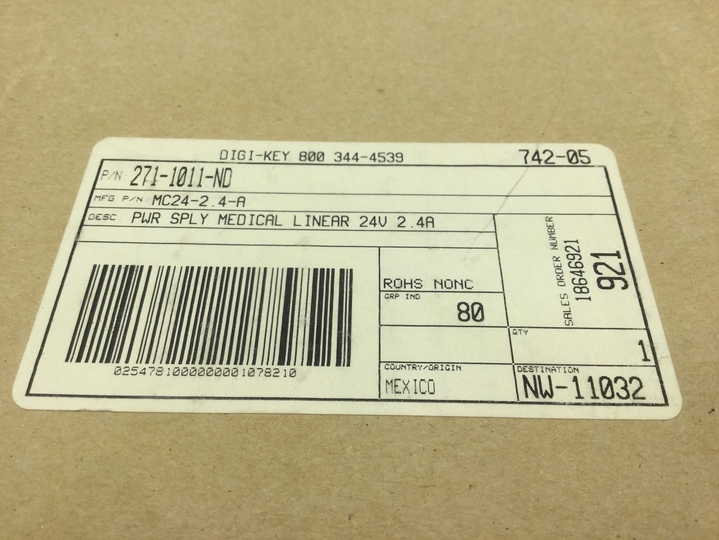 New Condor MC24-2.4-A Power Supply, Input: 100-240VAC, Output: 24VDC 2.4A