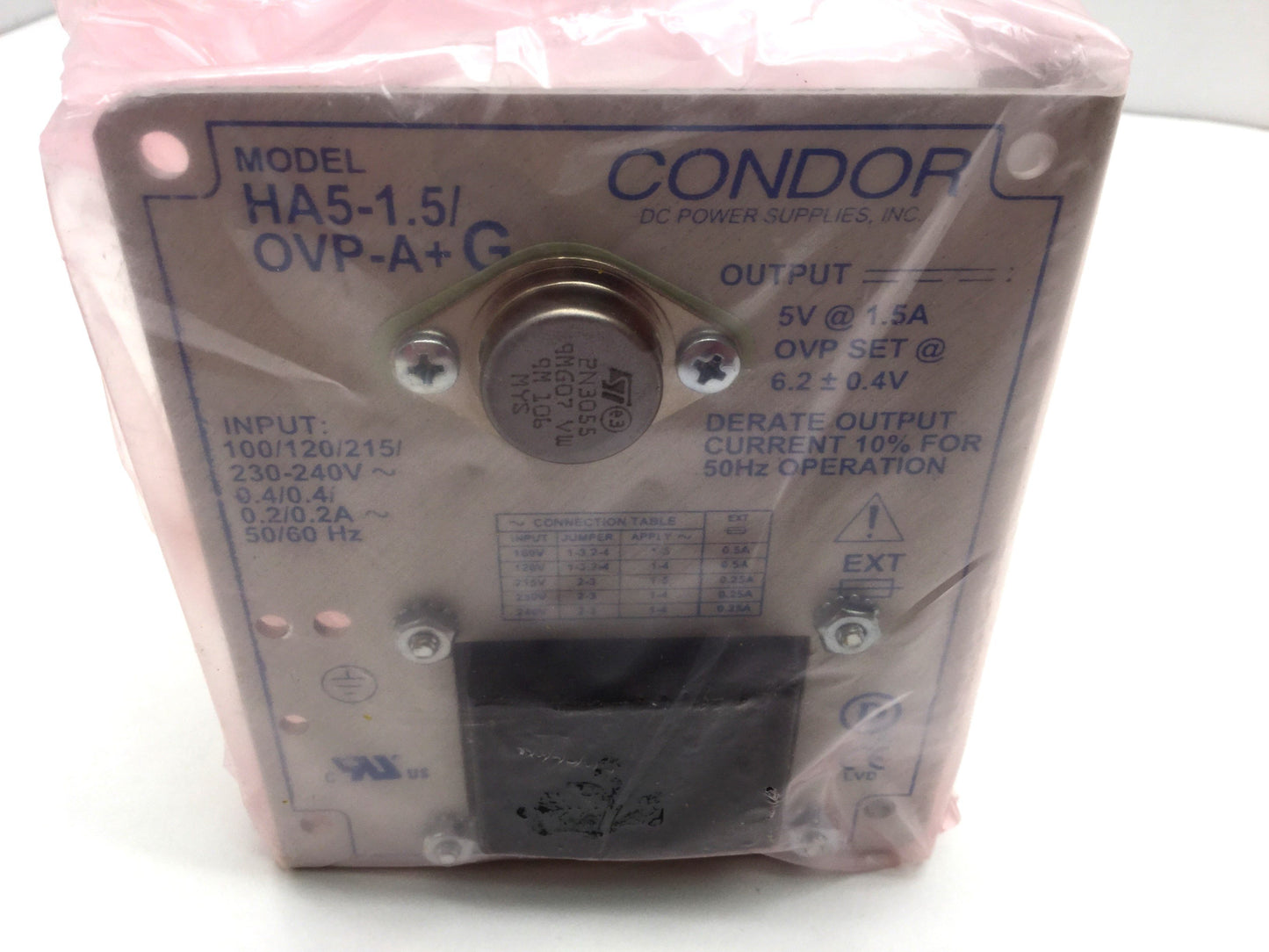 New Condor IHA5-1.5/OVP-A+G Power Supply In 100/120/215/230-240VAC Out 5VDC 1.5A