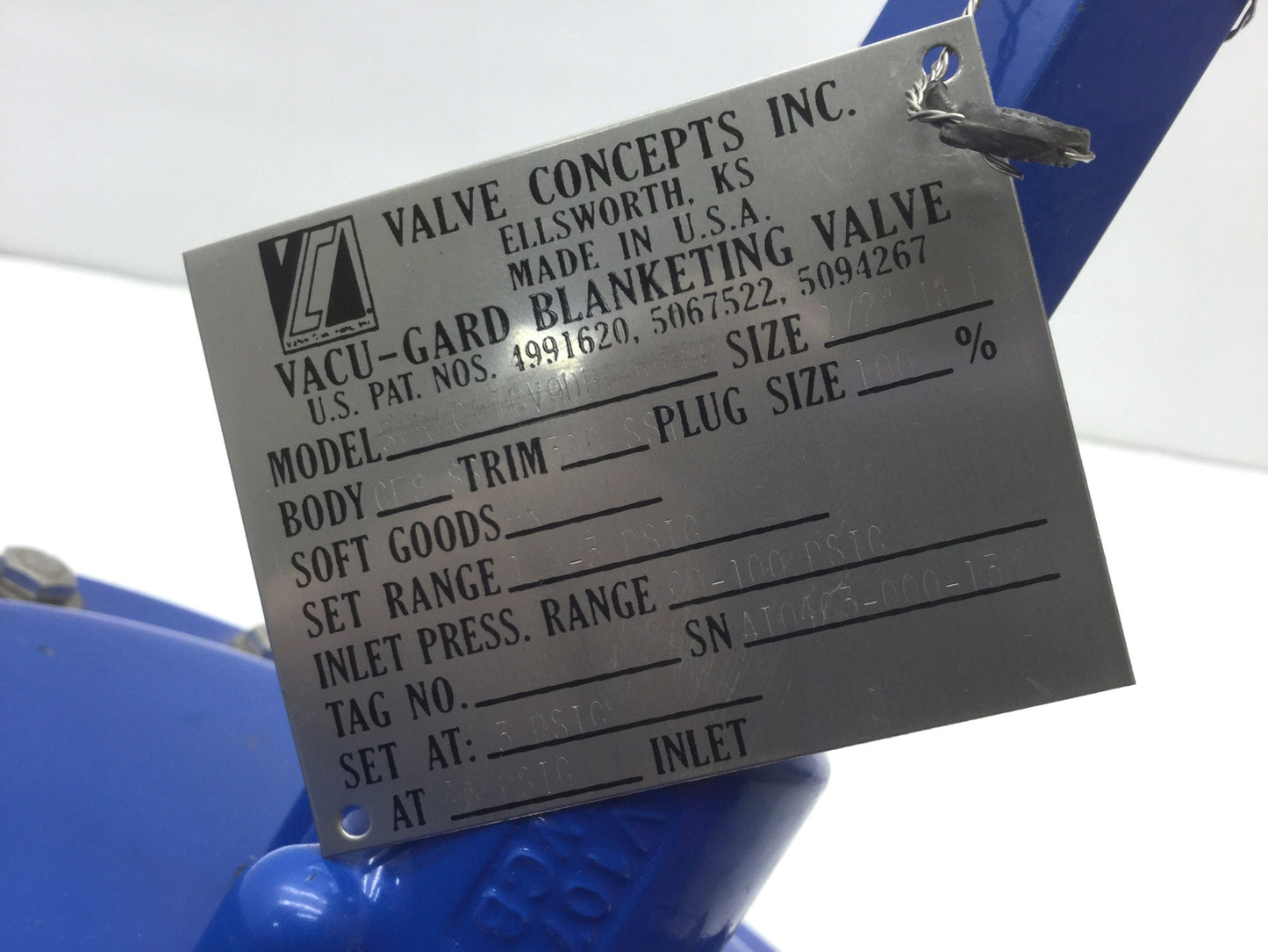 New Cashco Valve Concepts 1088 Vacu-Gard Tank Blanketing Valve Size 1/2" 1.5-3 PSIG
